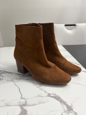 Women's Brown Suede Ankle Boots - Classic Block Heel